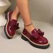 Women's plus Size Slip-On Leather Shoes Platform Low Top Bow Detail Spring Style Size 43_vogvips.com
