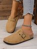 Women's New Spring Retro Mules, Casual Slip-On Shoes, Pu Upper, Cork Grain, Closed-Toe Half-Slipper Flat Slippers With Adjustable Buckle_vogvips.com