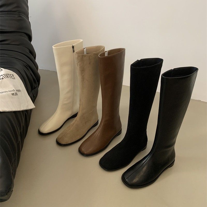 Flat Square Toe Suede Over-the-Knee 2025 Autumn Winter New Simple Fashion Side Zipper Riding Boots For Women_vogvips.com