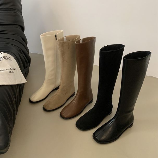 Flat Square Toe Suede Over-the-Knee 2025 Autumn Winter New Simple Fashion Side Zipper Riding Boots For Women_vogvips.com