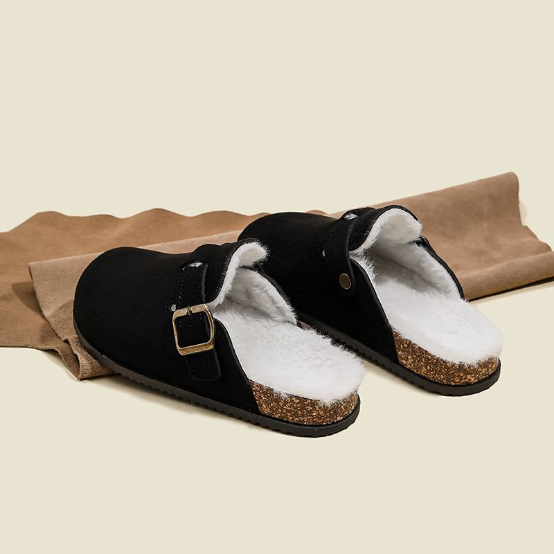 Women's 2025 New Autumn And Winter Slip-on Warm Plush Lazy Closed-toe Half-slippers Cotton Shoes_vogvips.com