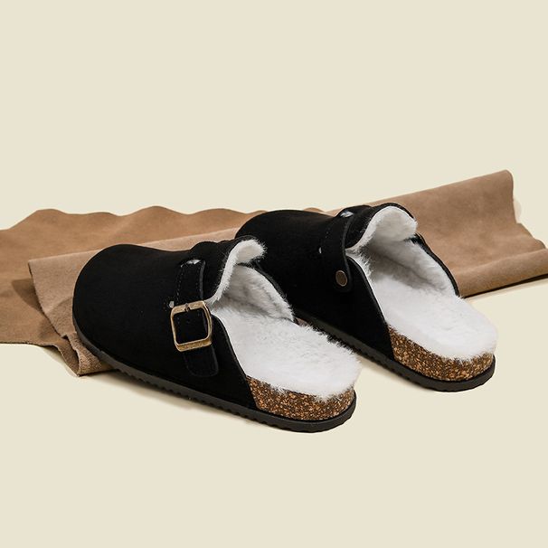 Women's 2025 New Autumn And Winter Slip-on Warm Plush Lazy Closed-toe Half-slippers Cotton Shoes_vogvips.com
