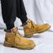 Men's Classic Retro Chunky Sole Leather Martin Boots - Vintage Work Boots With Thick Rubber Sole For Casual Wear (Yellow, Grey, Fleece Lined )_vogvips.com