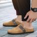 Comfortable Mens Slippers With Leather Upper Summer Casual Shoes Lightweight Breathable For Indoor Outdoor Use_vogvips.com
