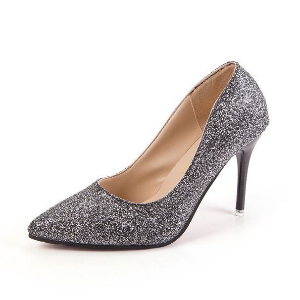 2024 Korean Version Summer Glitter Solid Color European And American Comfortable High-heeled Pointed Toe Stiletto,_vogvips.com