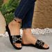 Women's Shoes, New Fashion Slippers, Classic And Versatile, Solid Color With Metal Decoration, Square-Toed Flat Sandals_vogvips.com