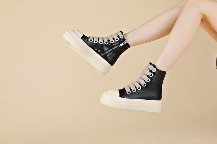 Cross Border Couple High Top Shoes Thick Bottom Lace Up Side Zipper Women's Shoes Large Size Fashion Shoes_vogvips.com