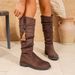 Retro Suede High Boots For Women Plus Size Tassel Slip-On Pleated Autumn Style British Style Over-the-Ankle Rubber Sole_vogvips.com