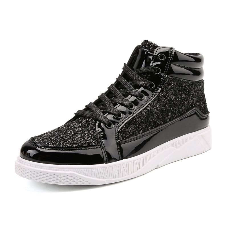 Leather Size Large Glossy Personality Martin Men's Casual Sneakers High-top Stage Gold Boots_vogvips.com