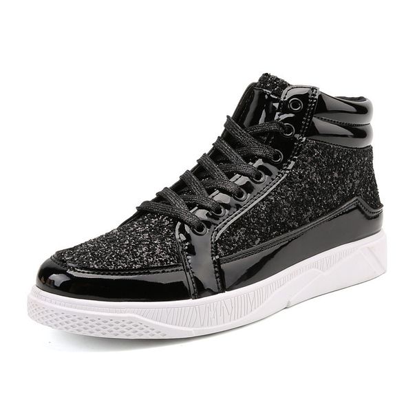 Leather Size Large Glossy Personality Martin Men's Casual Sneakers High-top Stage Gold Boots_vogvips.com