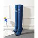 2017 New Peep Toe Cowhide Stiletto Heel Over-the-Knee Boots Same Style Slim Leg Elastic Sandals Plus Size_vogvips.com