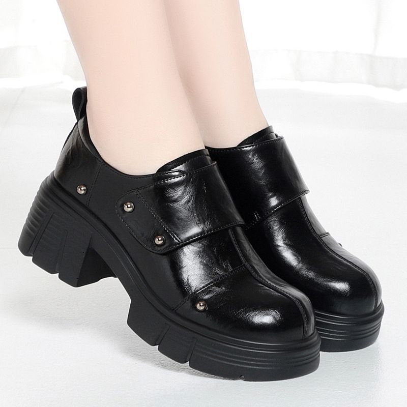 Drop-shipping Soft Leather Retro Thick-soled Women's Casual Loafers, Platform For Petite Women, Ladies' Single Shoes_vogvips.com