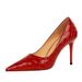 Shiny Lacquer Leather Woven Fine Super High Heel Shallow Mouth Pointed Head Sexy Nightclub Slim Women S Single_vogvips.com
