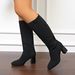 Winter Women's Flyknit High Heeled Fashion Boots New Plus Size Chunky Heel Slimming Breathable Elastic Slim Fit Shoes_vogvips.com