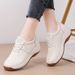 Comfortable Women Casual Shoes 2025 Fashion Round Toe Artificial Leather Soft Sole Breathable White Lace Up Shoes For Walking_vogvips.com