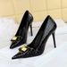 Women S Fine High Heels Shallow Mouth Pointed Snake Patent Leather Metal Buckle Decorative Single Shoes For Women_vogvips.com