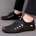 2025 Summer Men's Casual Leather Shoes Men's Shoes Hollow Soft Sole Soft Surface Beef Tendon Sole Non-slip Trend Shoes Beach Shoes Men_vogvips.com