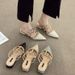 French Style High-End Rivet Mules For Women Spring Summer Flat Outdoor 2024 Korean Version Patent Leather Pointed Toe_vogvips.com