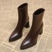 Women's Pointed Toe Ankle Boots With Chunky Heel - Stretchable French-Inspired Slim Boots For Fall & Winter Petite Slim Boots, Stretchy Martin Boots_vogvips.com