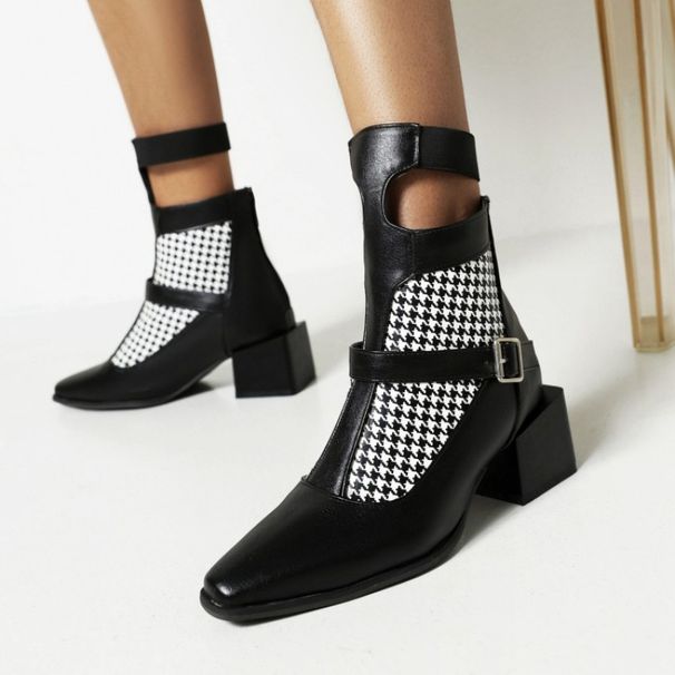 Women Ankle Boots Autumn Winter Short Boots Spliced Chunky Heel Color Block New Style Riding Fashion Versatile Short Boots_vogvips.com