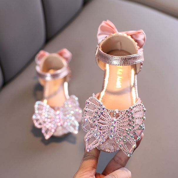 Rhinestone Butterfly Sandals For Girls Princess Shoes For Children Spring Leather Shoes For Girls_vogvips.com