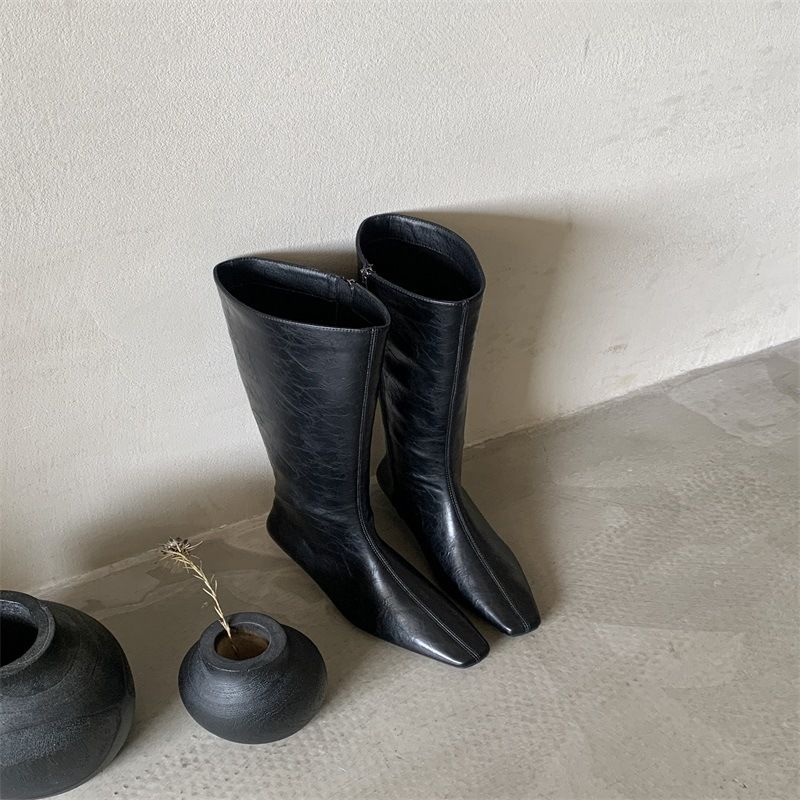 2025 New Simple High Tube Square Toe Low Heel Riding Straight Over-the-Knee Women's Long Boots_vogvips.com