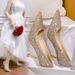 Wedding Shoes Brides 2023 Winter Model Silver Main Wedding Dress Crystal High Women With Thin Heels Suitable For_vogvips.com