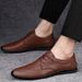 Round Head First Layer Shoes Front Lace-up Leather Shoes Men's Work Dress Men's Shoes_vogvips.com