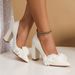White Pointed Elegant Women's Heel Shoes Flower Wedding Party High Heels Solid Color Simple Spring Summer New Style_vogvips.com