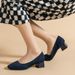 1509 Straight Grain Square Toe Princess Chunky Single Women Summer Mid Heel 4cm Breathable Knitted Large Size Soft Sole_vogvips.com