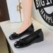 836-11 French Sweet Style Internal Height Increase Bow Decoration Round Toe Shallow Mouth Patent Leather Slip-On_vogvips.com
