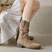 2025 New Khaki Martin Spring And Autumn Slouch Wrinkled Single Mid-Calf Western Cowboy Boots For Women_vogvips.com