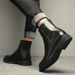 Leather Zipper Boots Men's High Top Square Martin Boots Men's Shoes Chelsea Boots Flat Bottom_vogvips.com