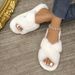 Cross Strap Women's Furry Open Toe Home Warm Cotton Slippers For Girls_vogvips.com