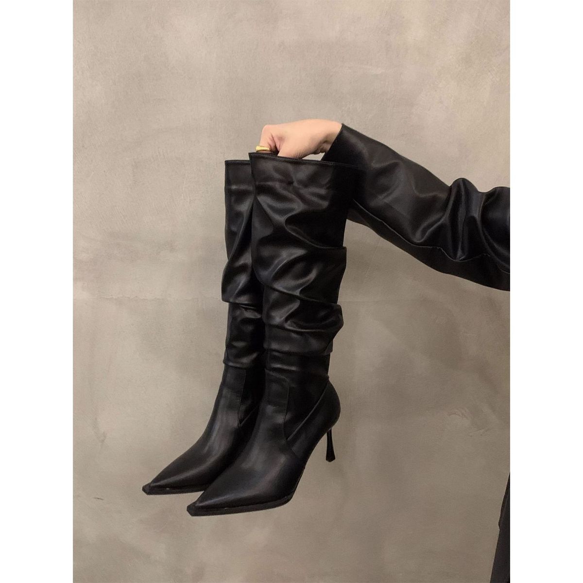 Women's Pointed Toe Stiletto High Heel Over The Knee Boots - Stacked Vintage Style Boots For Fall Winter Slim Fitting, Stiletto Heel, Retro Style._vogvips.com