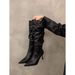 Women's Pointed Toe Stiletto High Heel Over The Knee Boots - Stacked Vintage Style Boots For Fall Winter Slim Fitting, Stiletto Heel, Retro Style._vogvips.com