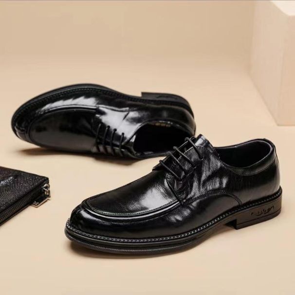 Leather Shoes, Men's Genuine Leather, Black Business Attire, Autumn Soft Soles, British Casual And High-end, Wedding_vogvips.com