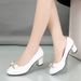 New Coarse Versatile Set, Mid Heel Women's Leather Large Size Professional Work Shoes, Four Seasons Single Shoes_vogvips.com