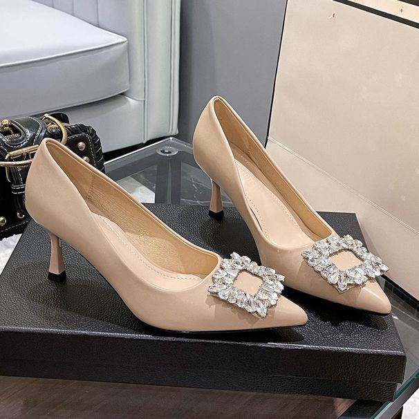 2025 Spring And Summer New Fashionable Pointed High Heels With Water Diamond Accessories Versatile Commuter Single Shoes_vogvips.com