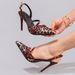 Women's Leopard Print Patchwork Stiletto Heels, Sexy Pointed Toe, Back Strap, Fashionable Ultra-high Heel Sandals For_vogvips.com