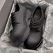 Suitable For All Seasons Thick-Soled Derby For Men, Matte High-End Niche Black Versatile Height-Increasing Leather Shoes, British Martin Formal_vogvips.com