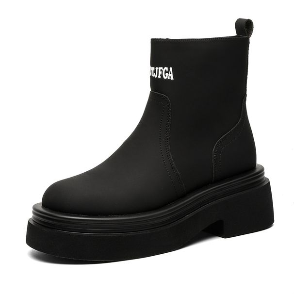 Thick-soled Letter Short Boots Men's High-top Leather Shoes Green Motorcycle Boots Sleeve Knight Boots_vogvips.com