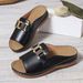 Women's Wedge Heel Thick-Soled 2025 New Model Cross-Border Plus Size Casual Fashion Simple Metal Buckle Peep-Toe Sandals_vogvips.com