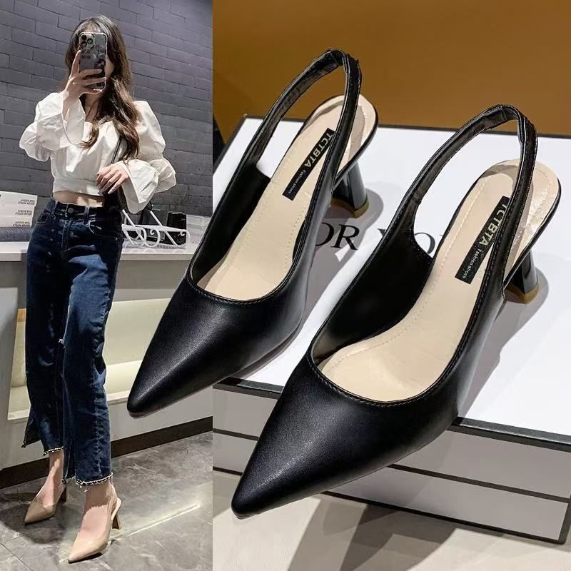 2023 Spring/Summer New Pointed-Toe High Heels Women, Thin-Heeled Sandals, Backless Shallow-Toe Closed-Toe Single Shoes_vogvips.com