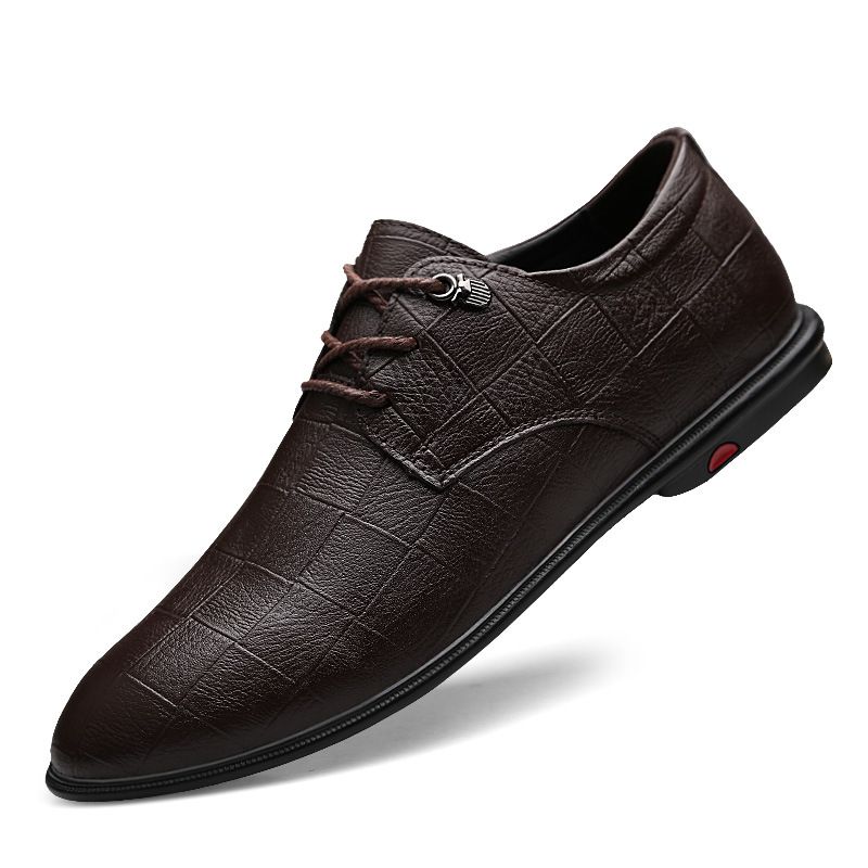 Men's Shoes Embossed Plaid Casual Shoes Men's Dress Leather Shoes_vogvips.com