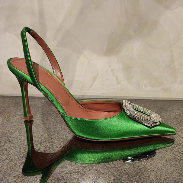 Women's Shoes Oval Rhinestone Buckle Closed Toe Sandals Celebrity Pointed Toe Stiletto Hollow Banquet High Heels_vogvips.com