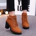 Mid-Heel Single With Belt Buckle For Women 2024 Autumn Thick Heel Short Round Toe Martin Lace-Up Ankle Riding Boots_vogvips.com