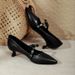 Retro Mid-heel Shoes 2025 New Large Size Women's Shoes Camellia Pointed High Heels Stiletto French Mary Jane Shoes_vogvips.com