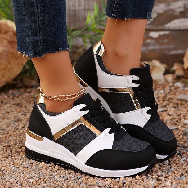 Women's Winter Lace Up Running Shoes Style Casual Color Block Sports Wedge Heel Plus Size Single Shoes New Fashion_vogvips.com