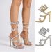 Women's Shoes New Gold And Silver 11cm Stiletto Round Head Satin Flower Fantasy Rhinestone High Heel Sandals Summer Heels_vogvips.com